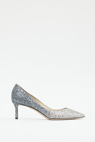 Jimmy Choo Silver & Blue Glitter Gradient Love 65 Pump