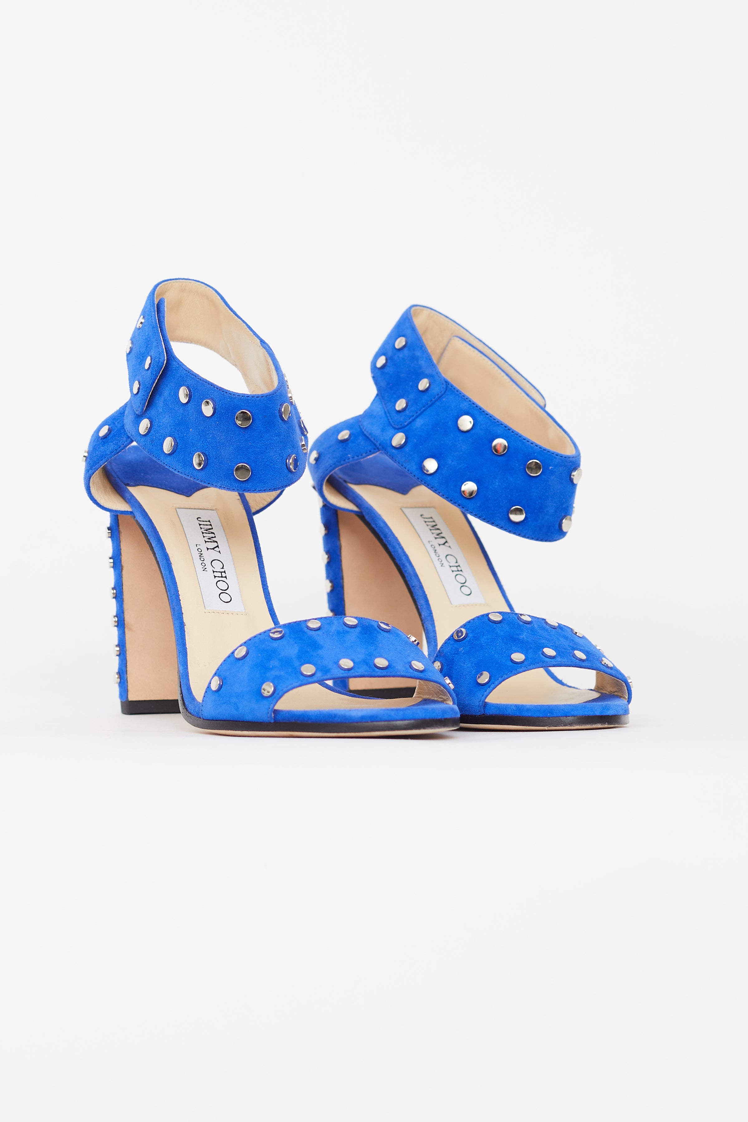 Jimmy Choo Blue Suede Studded Veto Heel VSP Consignment