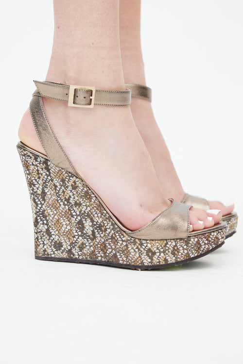 Jimmy Choo Bronze Leather Pablo Strappy Wedge