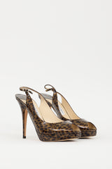 Jimmy Choo Brown & Black Patent Leather Printed Slingback Heel