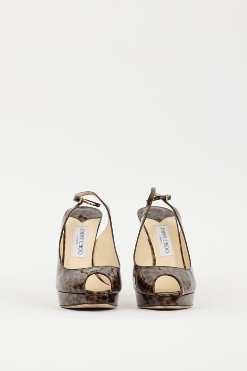 Jimmy Choo Brown & Black Patent Leather Printed Slingback Heel