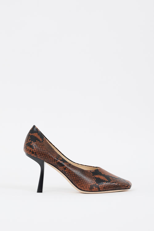 Jimmy Choo Brown & Black Embossed Leather Marcela 85 Pump