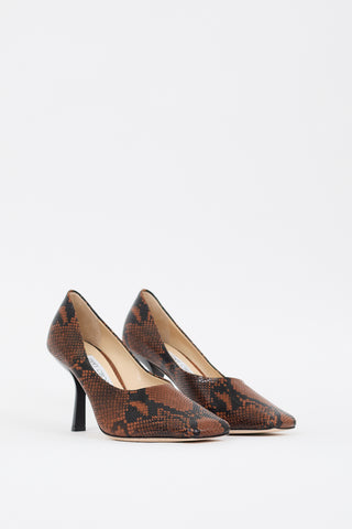 Jimmy Choo Brown & Black Embossed Leather Marcela 85 Pump