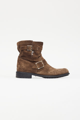 Jimmy Choo Brown Suede & Shearling Lined Youth II Boot