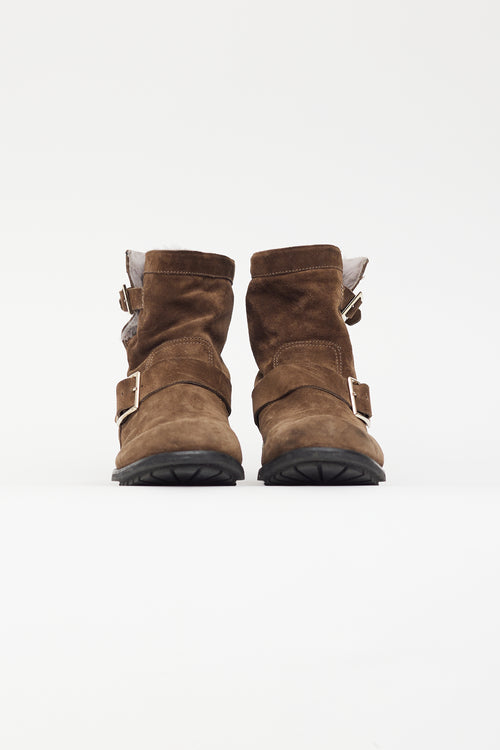 Jimmy Choo Brown Suede & Shearling Lined Youth II Boot