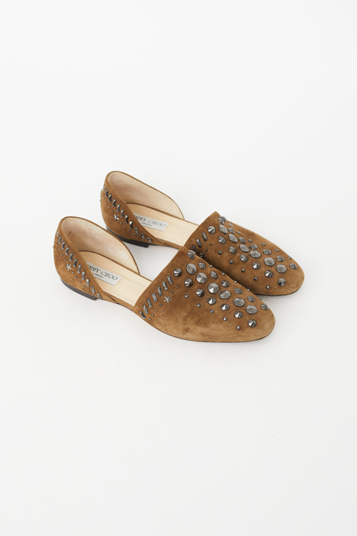 Jimmy Choo Brown Leather Studded Globe Flat