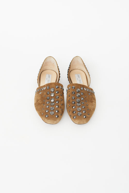 Jimmy Choo Brown Leather Studded Globe Flat