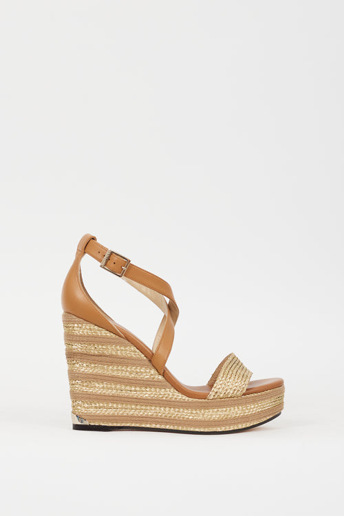 Jimmy Choo Brown & Gold Leather Braided Portia 120 Wedge