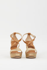 Jimmy Choo Brown & Gold Leather Braided Portia 120 Wedge