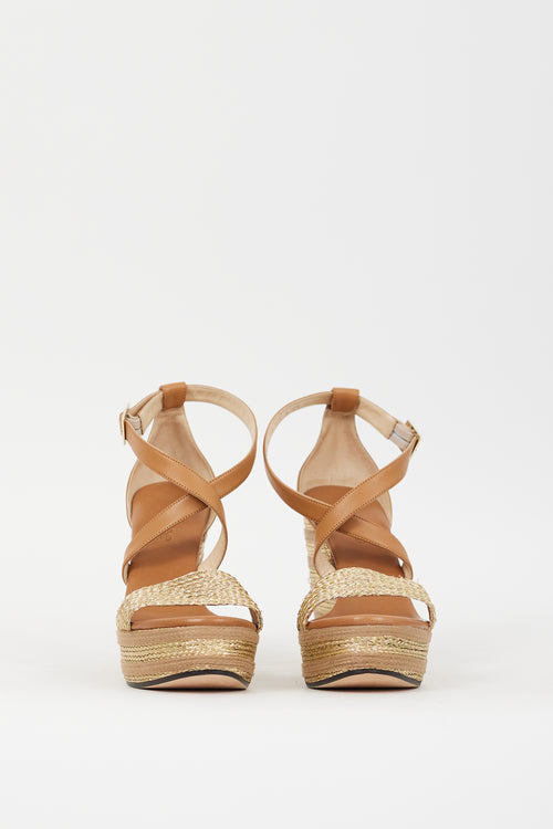 Jimmy Choo Brown & Gold Leather Braided Portia 120 Wedge