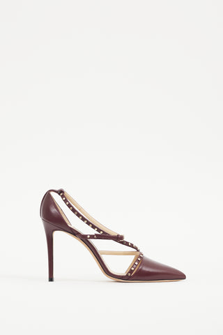 Jimmy Choo Burgundy & Gold Leather Studded Tiff Heel