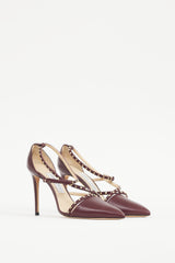 Jimmy Choo Burgundy & Gold Leather Studded Tiff Heel