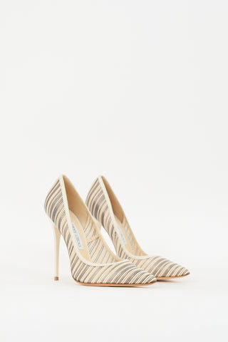 Jimmy Choo Cream & Grey Mesh Striped Pump