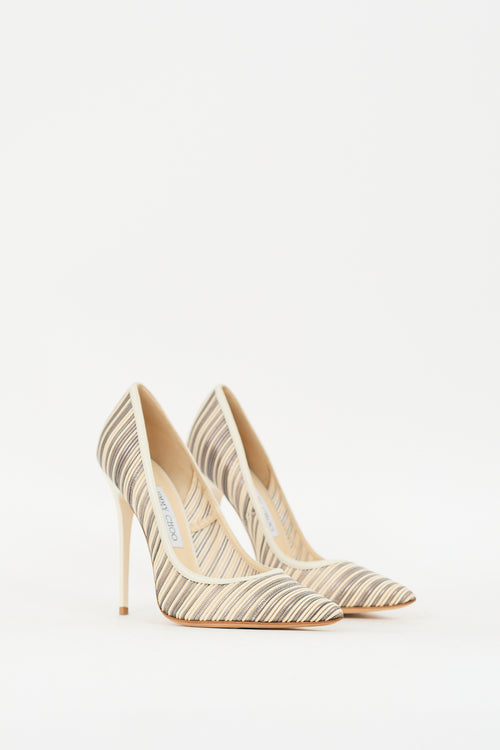 Jimmy Choo Cream & Grey Mesh Striped Pump