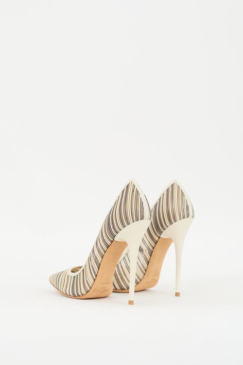 Jimmy Choo Cream & Grey Mesh Striped Pump