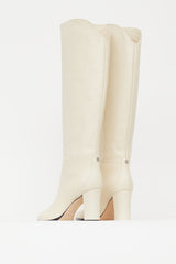 Jimmy Choo Cream Leather Knee High Boot