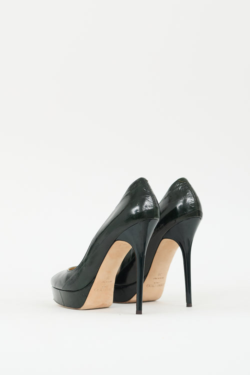 Jimmy Choo Dark Green Textured Leather Eros Pump