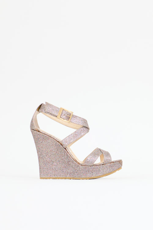 Jimmy Choo Glitter Penny Wedge Sandal