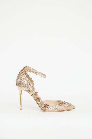 Jimmy Choo Gold Glitter Floral Embellished Pump