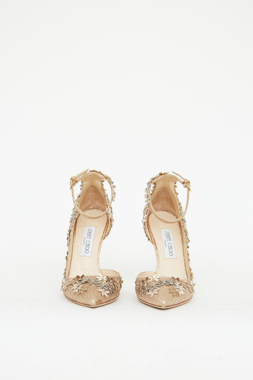 Jimmy Choo Gold Glitter Floral Embellished Pump