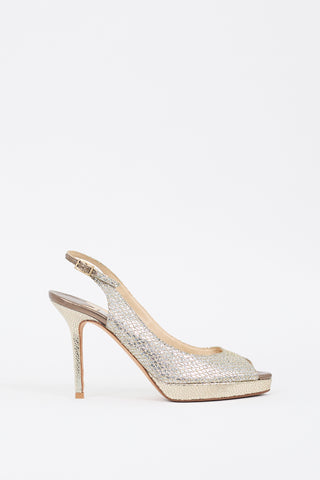 Jimmy Choo Silver & Gold Glitter Slingback Heel