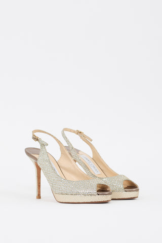 Jimmy Choo Silver & Gold Glitter Slingback Heel