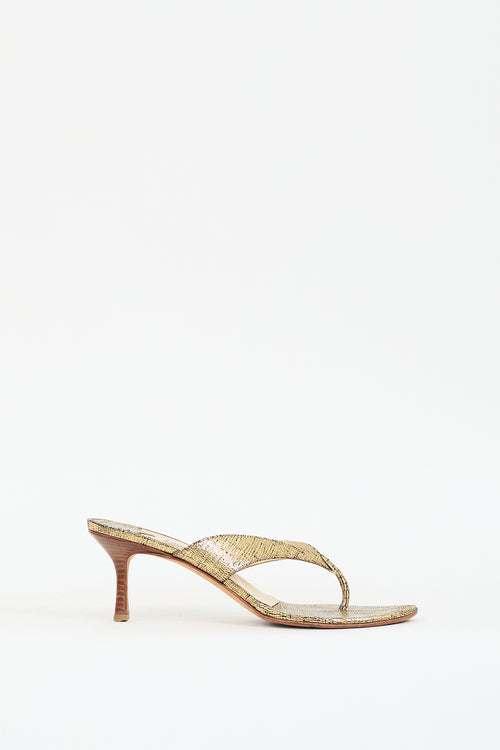 Jimmy Choo Gold Textured Leather Heeled Sandal