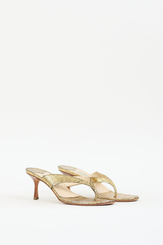 Jimmy Choo Gold Textured Leather Heeled Sandal