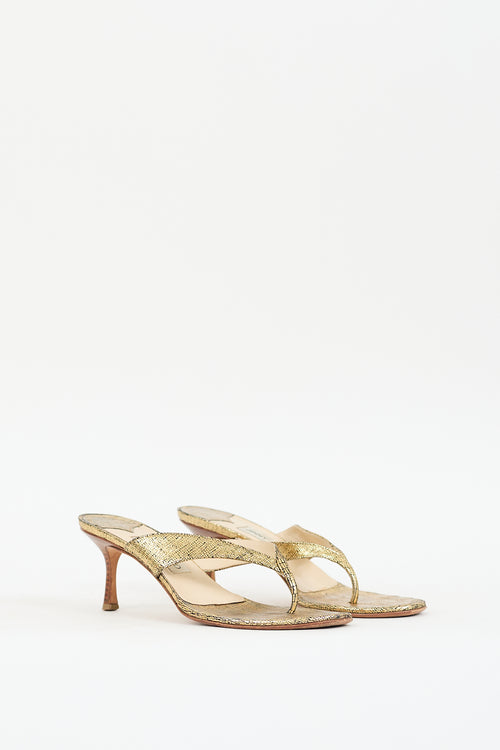 Jimmy Choo Gold Textured Leather Heeled Sandal