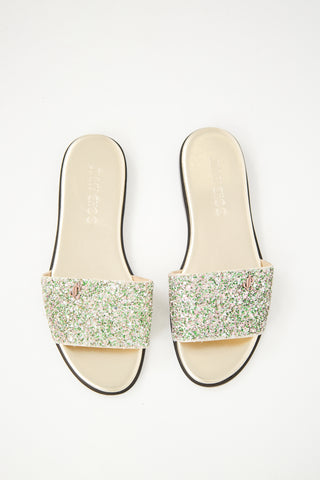 Jimmy Choo Gold & Multicolour Glitter Minea Flat Sandal