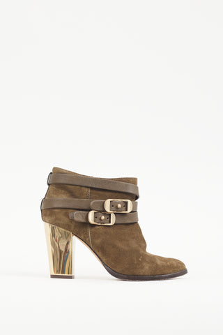 Jimmy Choo Khaki Brown & Gold Suede Wrapped Strap Bootie