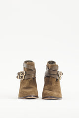 Jimmy Choo Khaki Brown & Gold Suede Wrapped Strap Bootie