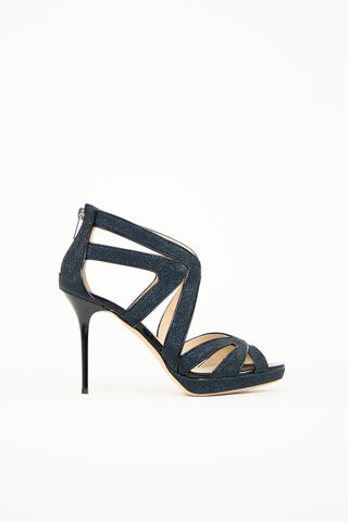 Jimmy Choo Navy Glitter Leila Heel