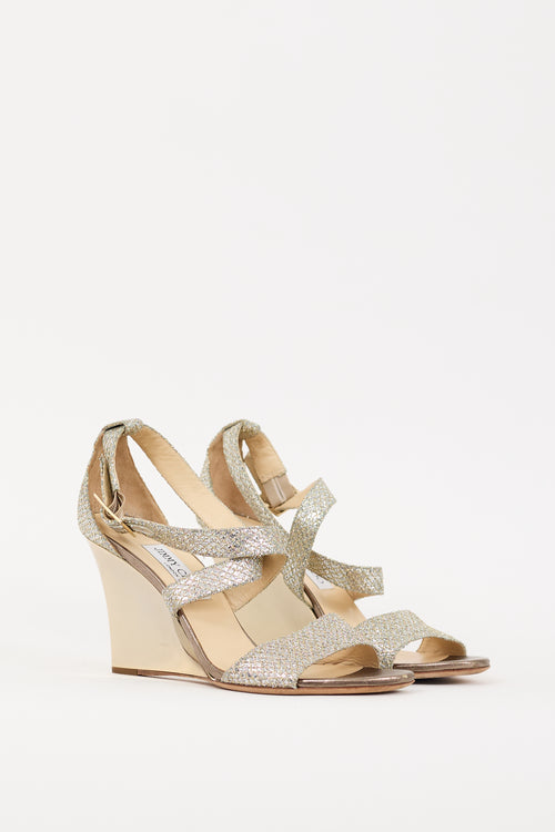 Jimmy Choo Silver & Gold Glitter Fearne Wedge