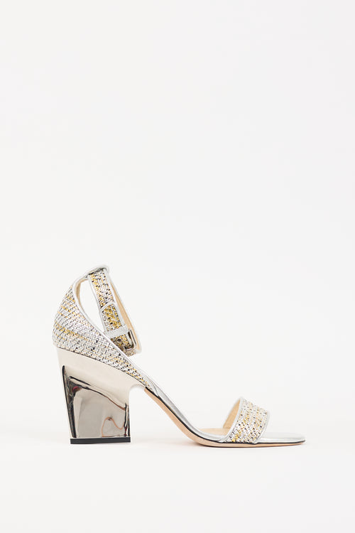 Jimmy Choo Silver & Gold Woven Edina Heel