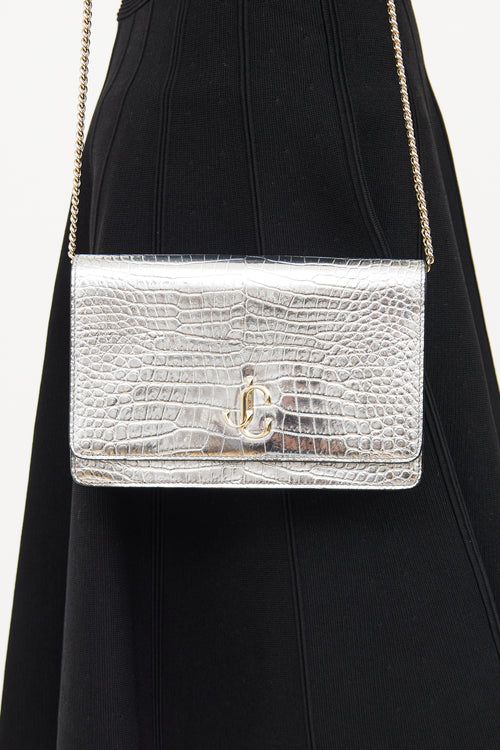 Jimmy Choo Silver Embossed Palace Crossbody Bag