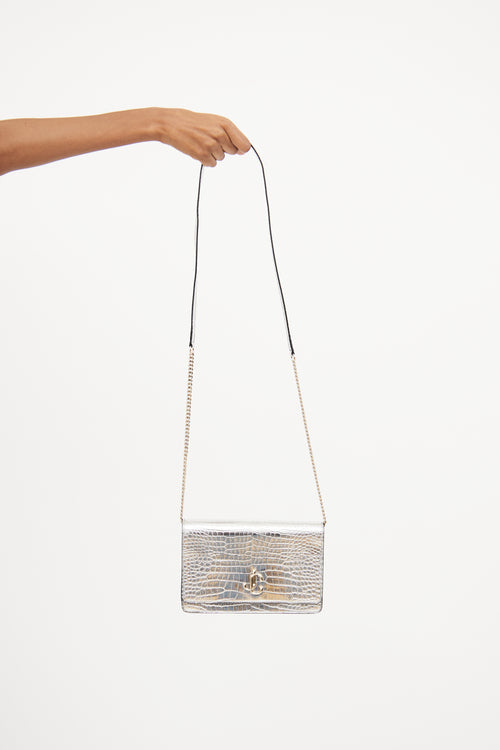 Jimmy Choo Silver Embossed Palace Crossbody Bag