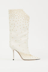 Jimmy Choo White & Gold Leather Bryndis 100 Studded Boot