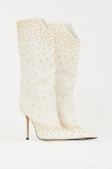 Jimmy Choo White & Gold Leather Bryndis 100 Studded Boot