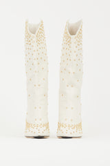 Jimmy Choo White & Gold Leather Bryndis 100 Studded Boot