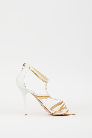 Jimmy Choo White & Gold Leather Thistle 100 Heel