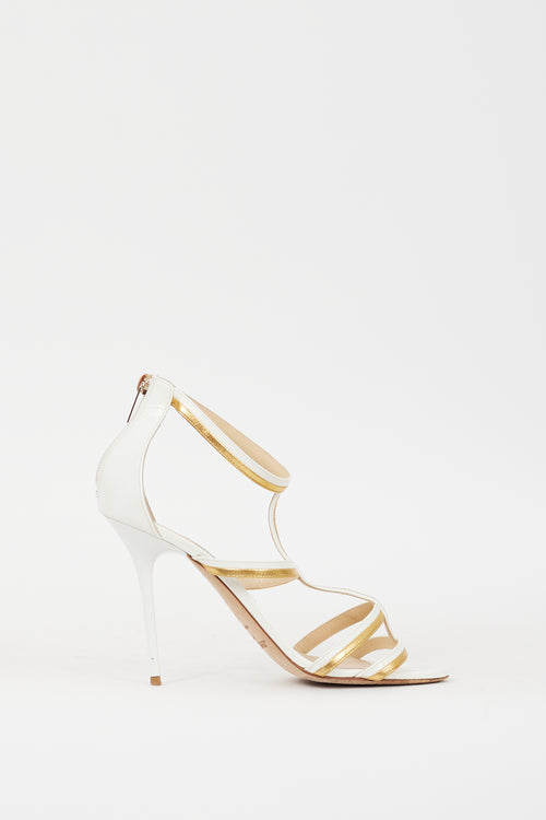 Jimmy Choo White & Gold Leather Thistle 100 Heel