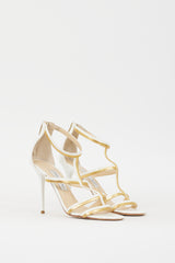 Jimmy Choo White & Gold Leather Thistle 100 Heel