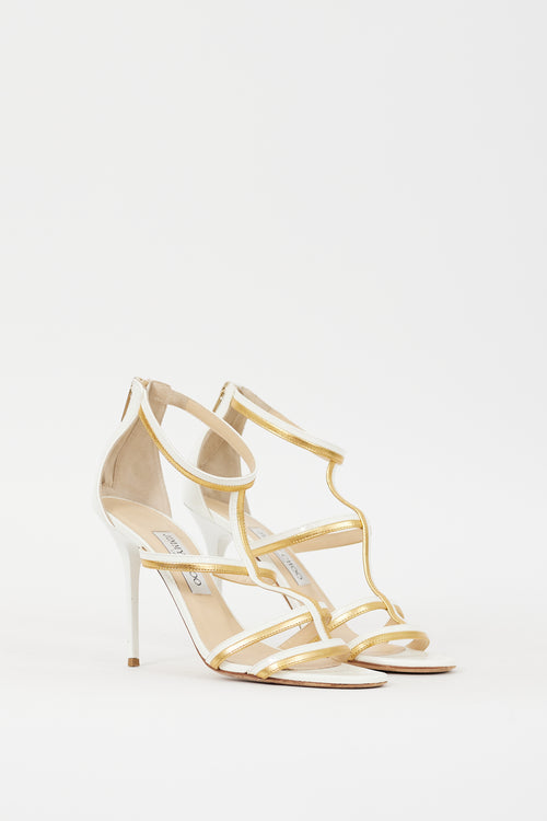 Jimmy Choo White & Gold Leather Thistle 100 Heel