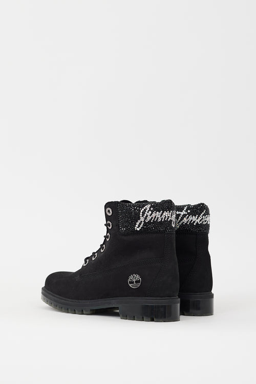 Jimmy Choo X Timberland Black & Silver Rhinestone Embellished Boot