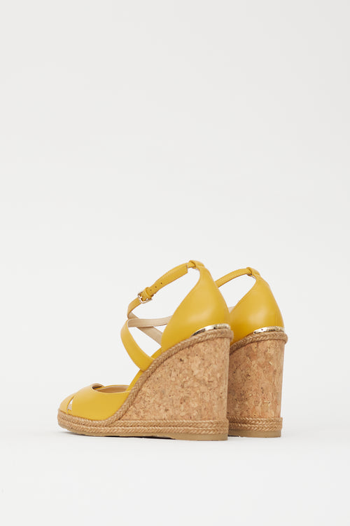 Jimmy Choo Yellow Strappy Alanah Espadrille Wedge Sandal