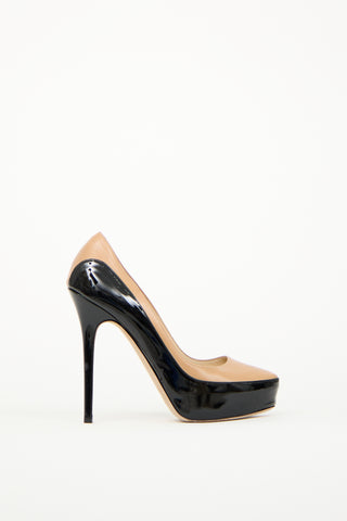 Jimmy Choo Beige & Black Leather Platform Pump