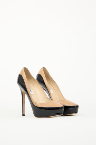 Jimmy Choo Beige & Black Leather Platform Pump