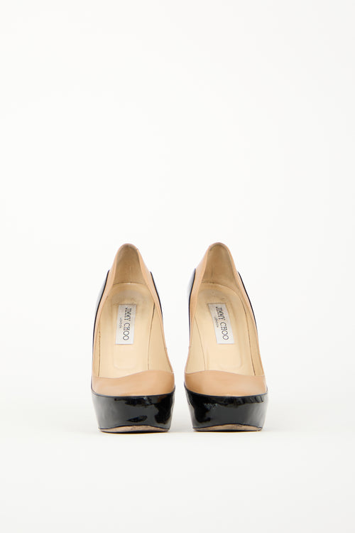 Jimmy Choo Beige & Black Leather Platform Pump