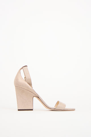 Jimmy Choo Beige & Gold Textured Leather Edina Heel